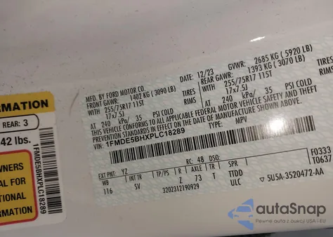 2023 Ford Bronco Big Bend z USA, uszkodzony, nr VIN 1FMDE5BHXPLC18289